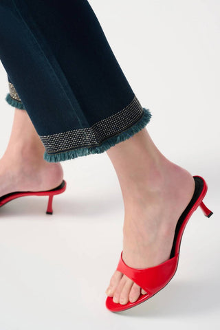 Joseph Ribkoff - Embellished Frayed Hem Ankle Jeans