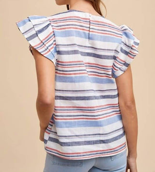 Anniewear - Stripe Ruffle Sleeve Top