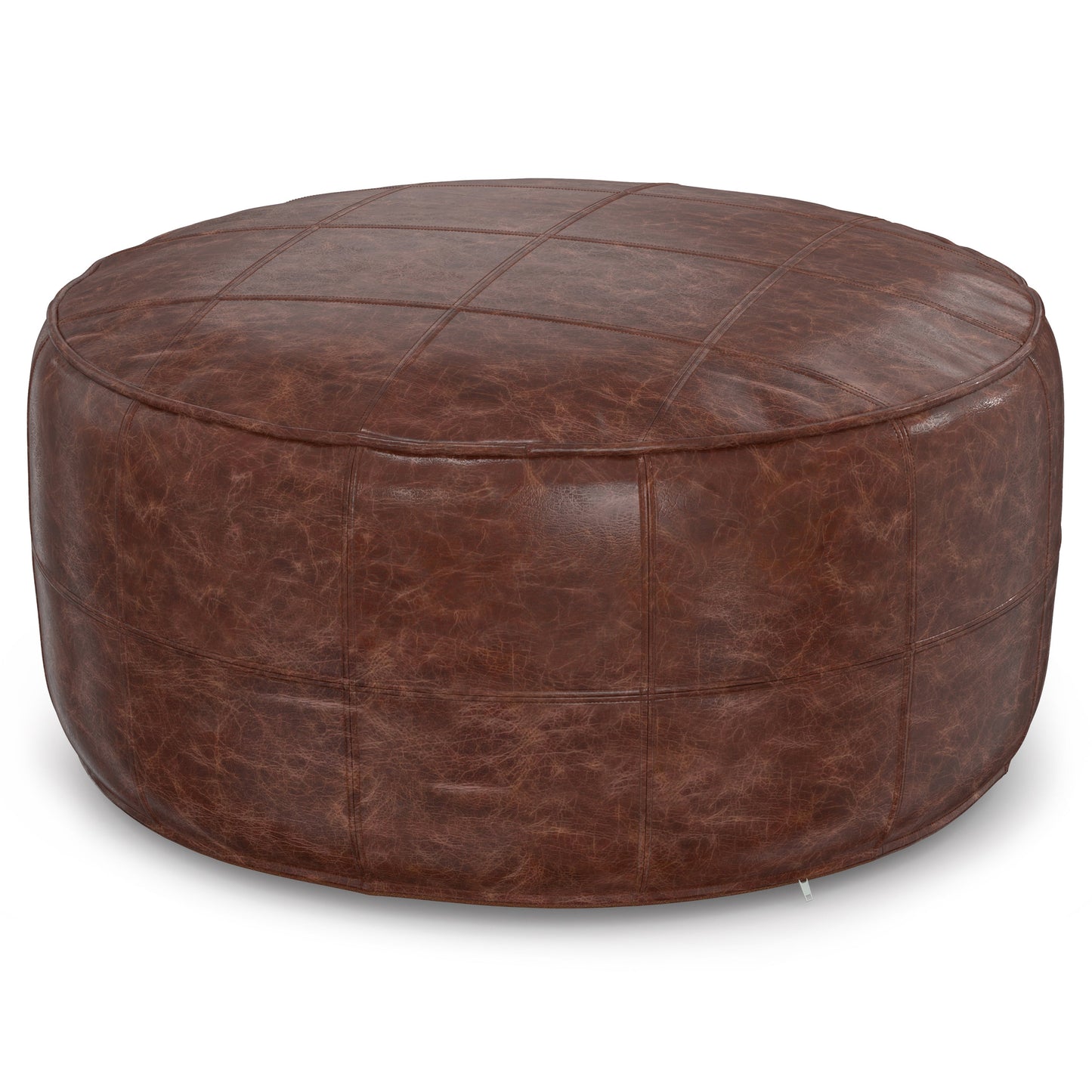 Connor 34" Round Coffee Table Pouf - Distressed Brown