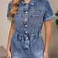 Aapparella - Short Sleeve Denim Button Front Romper