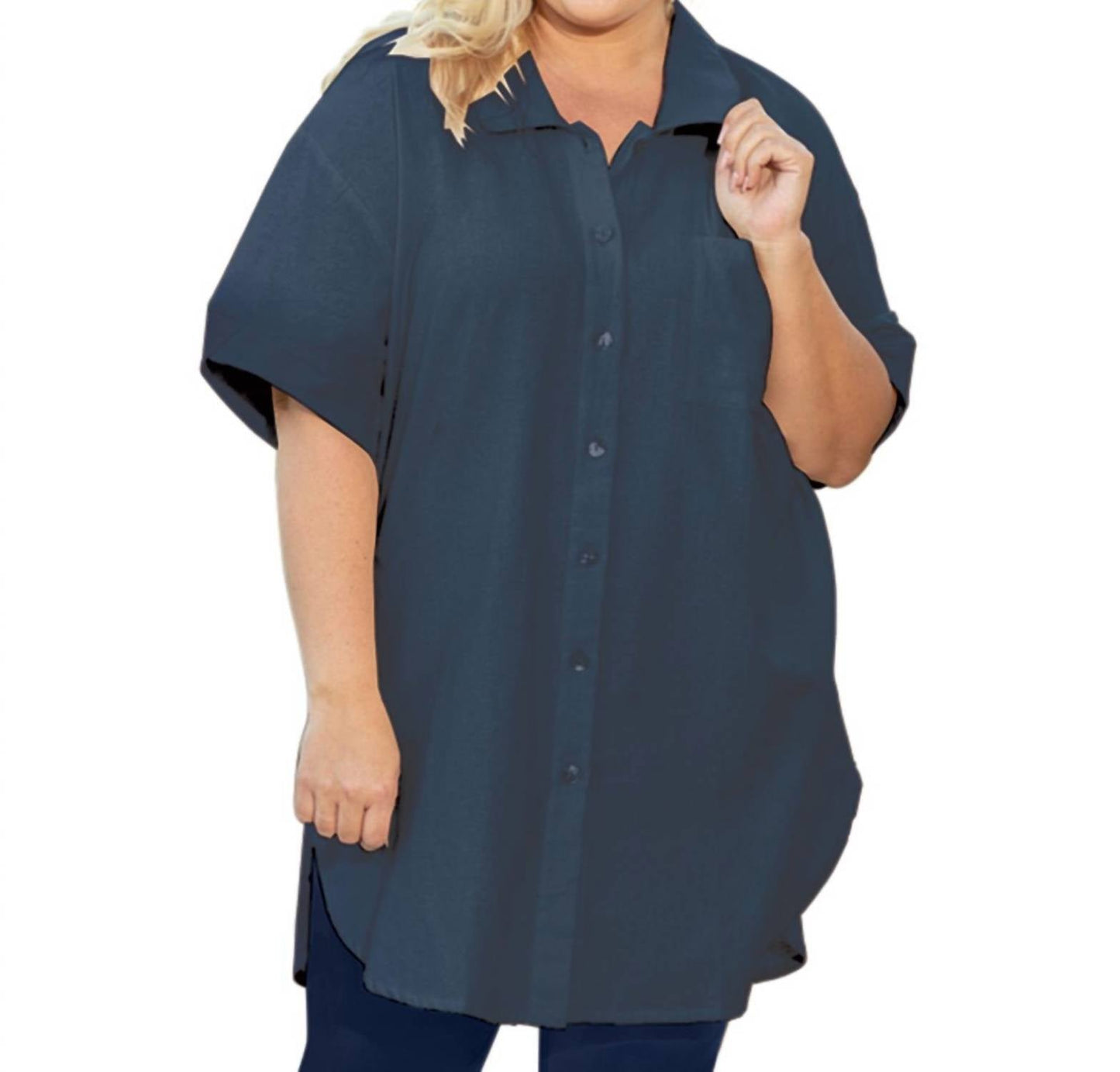On The Plus Side - Plus Size Short Sleeve Button Up Kendall Tunic Top