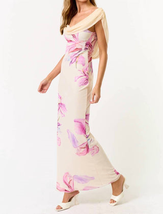 Blue Blush - Floral Cowl Neck Dress