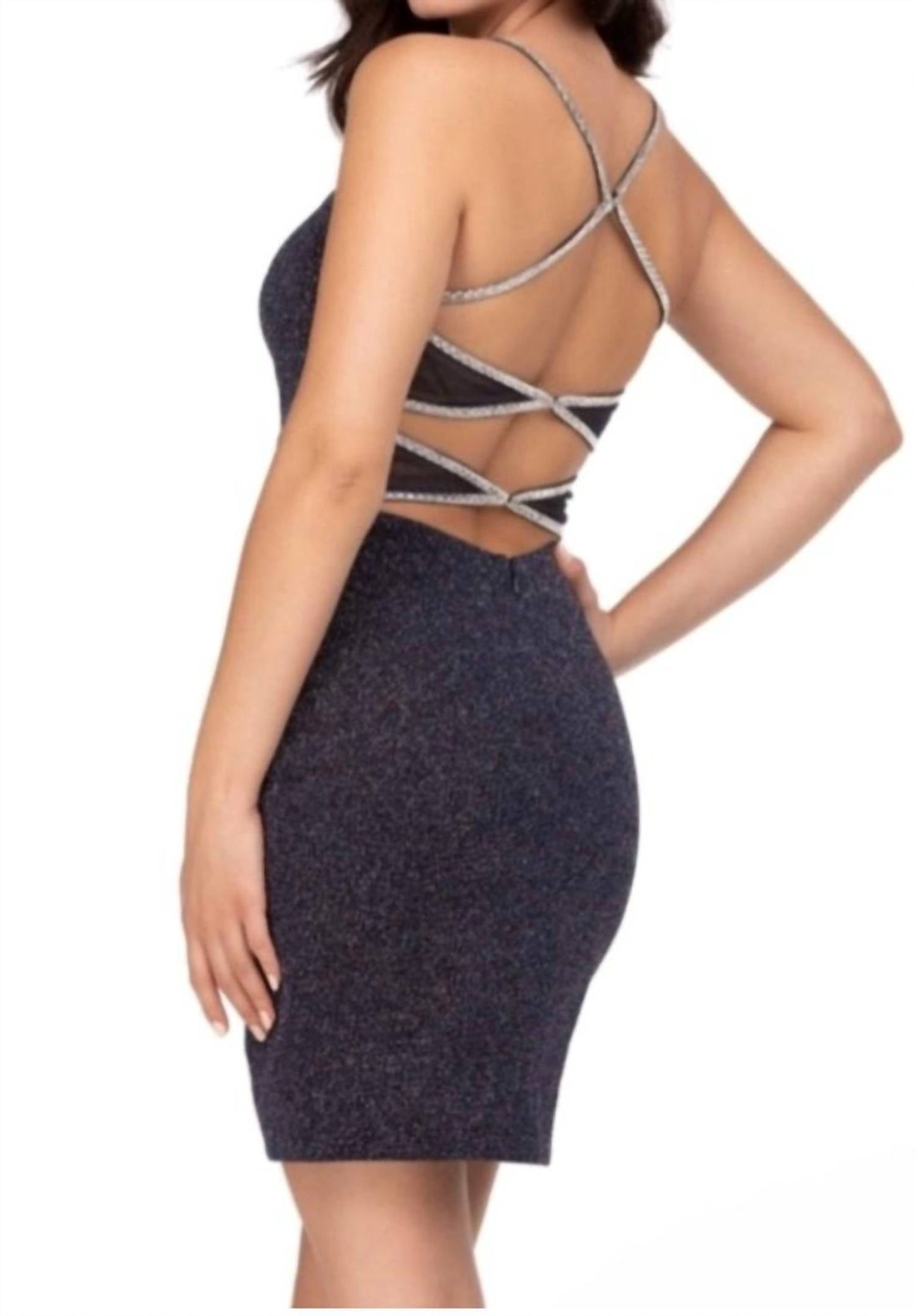 Abby Paris - Sparkle Sweetheart Neck Mini Dress Open Back