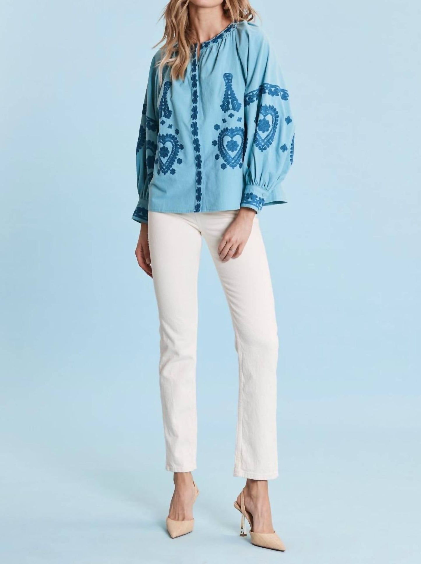 Tyler Boe - Lauren Balloon Sleeve Embroidery Top