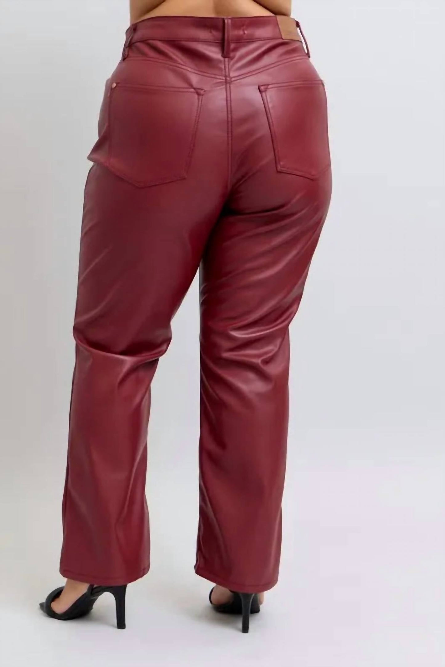 Trendsi - Women's Judy Blue Full Size High Waist Tummy Control Faux Leather Straight Pants Plus Size