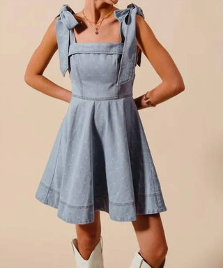 Trendsi - So Me A Line Fit And Flare Diamond Bow Ribbon Denim Dres