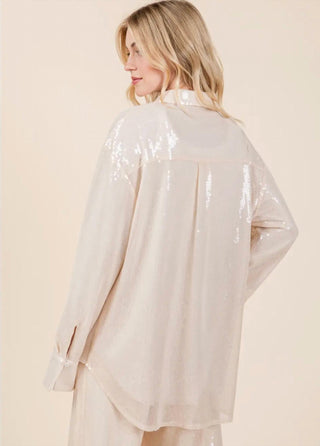 Geegee - Sequin Oversized Button Up Blouse