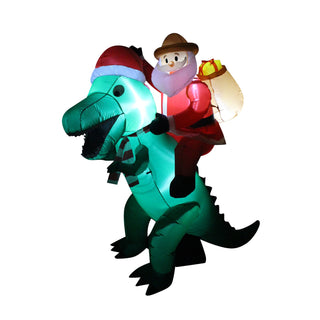 A Holiday Company 6' Tall Inflatable Santa on Dinosaur Holiday Lawn Decoration