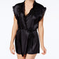 Linea Donatella Women's Chemise, Wrap and Thong Three Piece Set Black Size Extra Large
