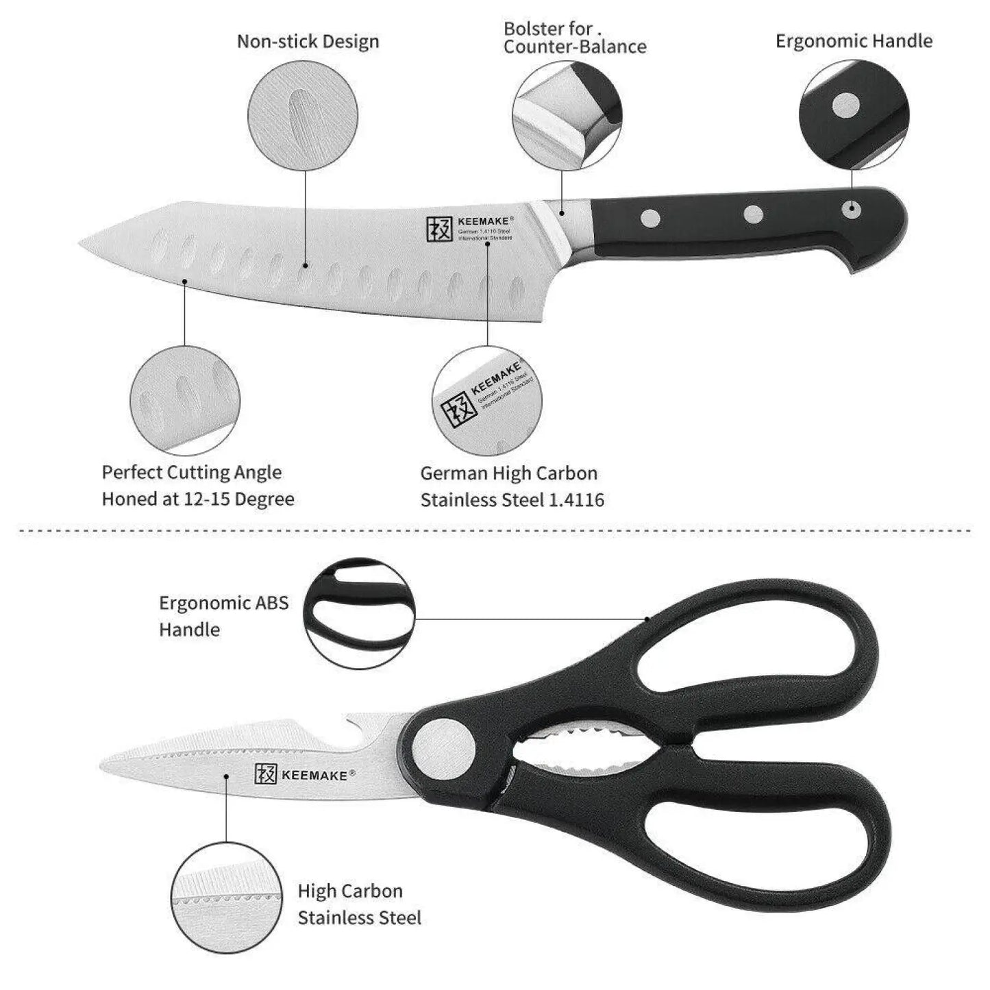 Chef Knife Set with Stainless Steel Kitchen Shears