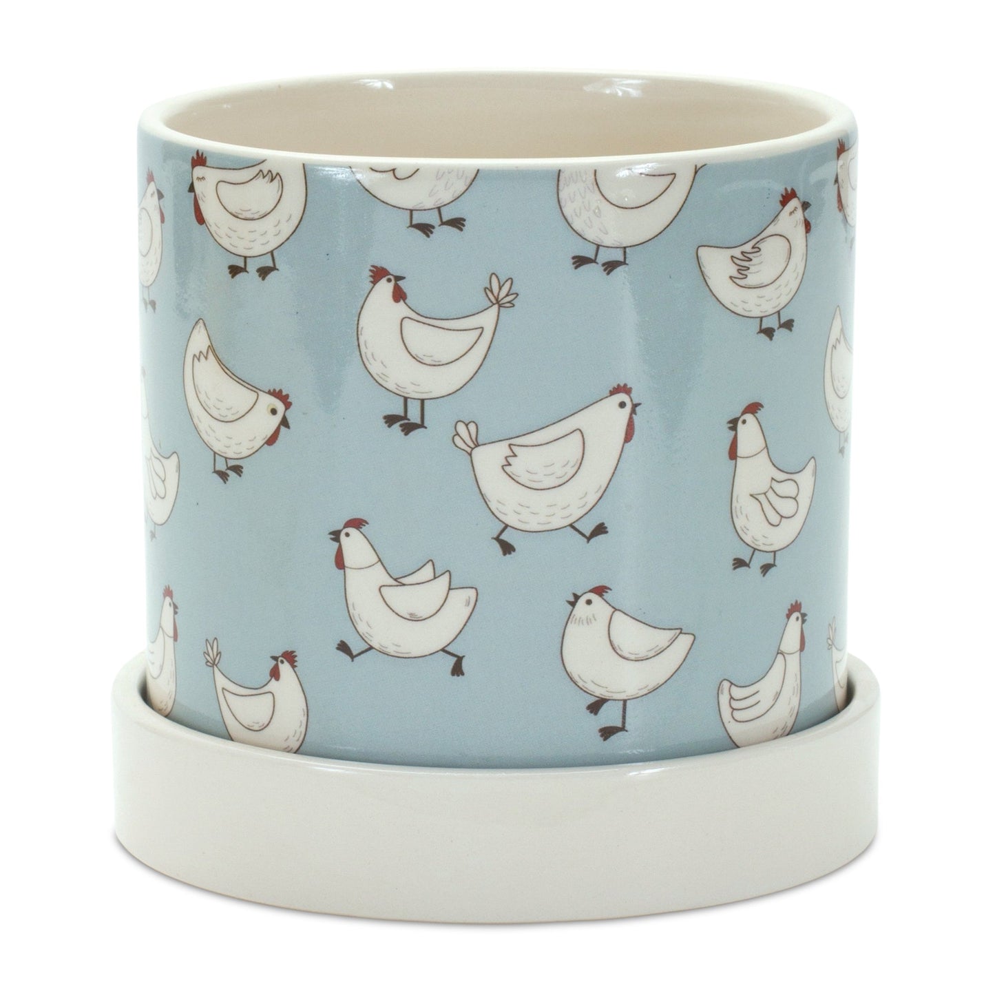 Chicken Pattern Planter with Plate (Set of 2)
