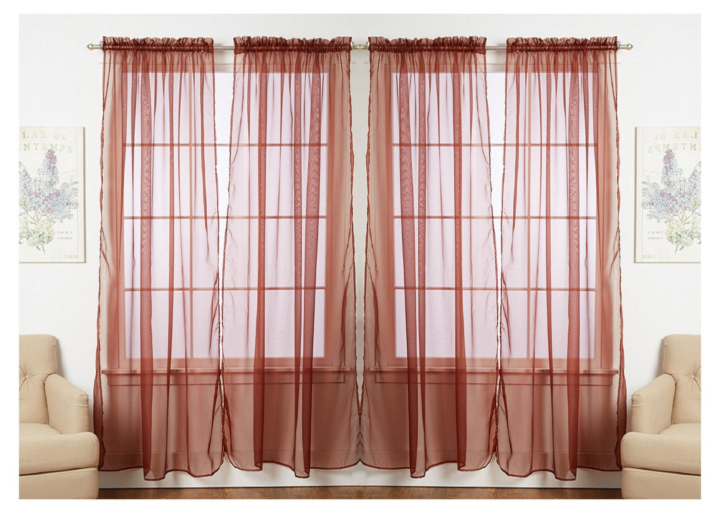 J&V TEXTILES 4-Pack Value: Solid Sheer Window Curtain Panels