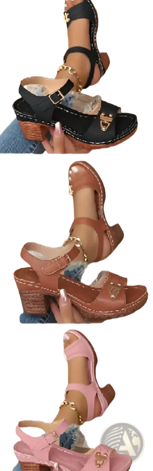 Chunky Heel Sandals with Buckle and Pigskin Lining