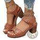 Chunky Heel Sandals with Buckle and Pigskin Lining