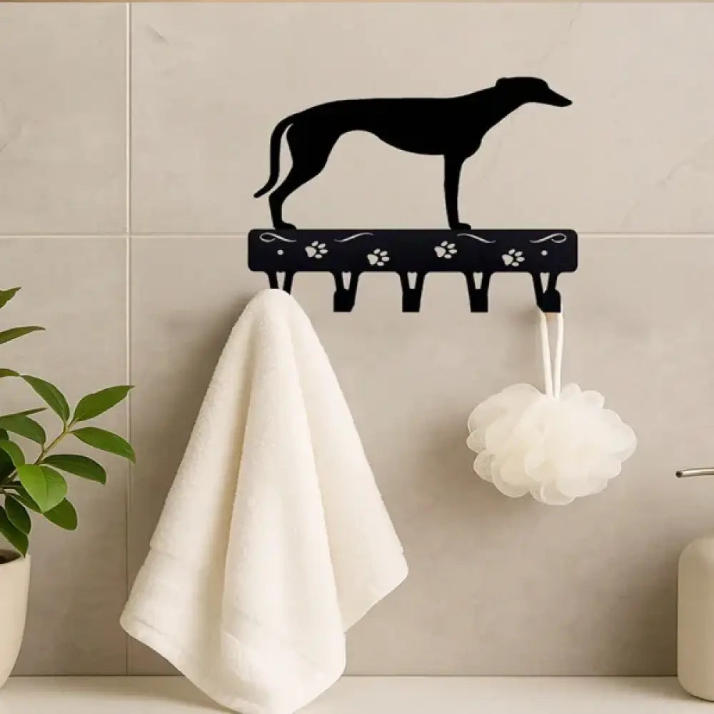 Greyhound Black Metal Paw Print Wall Hooks