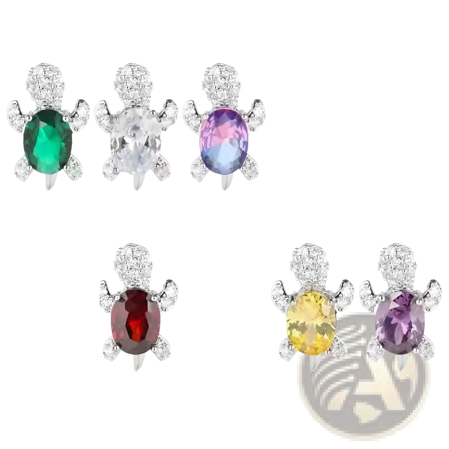 Colorful Crystal Turtle Stud Earring Set