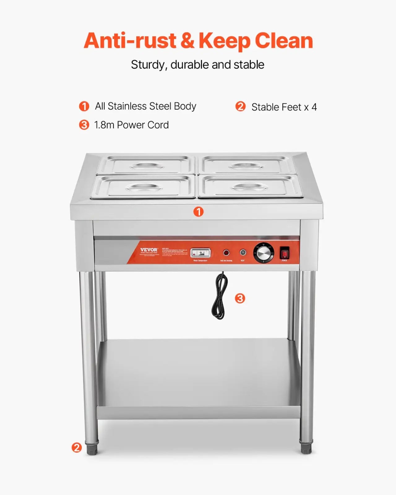 Commercial Food Warmer 4 Pan Electric Steam Table