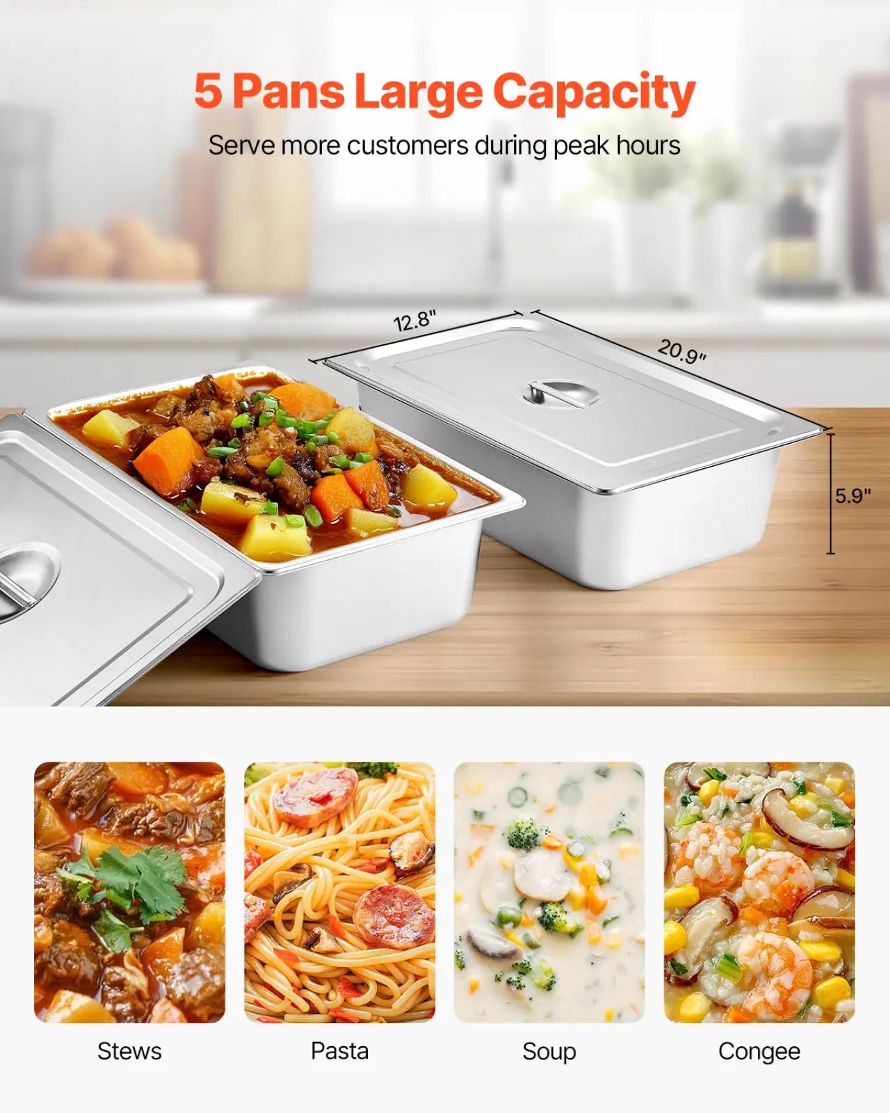 Commercial Food Warmer 5 Pan Steam Table Cart