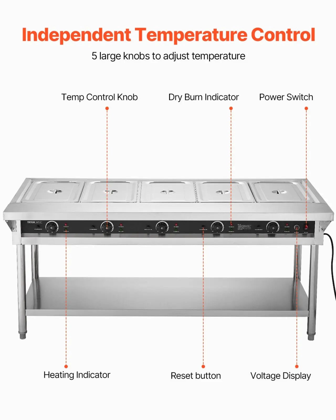 Commercial Food Warmer 5 Pan Steam Table Cart
