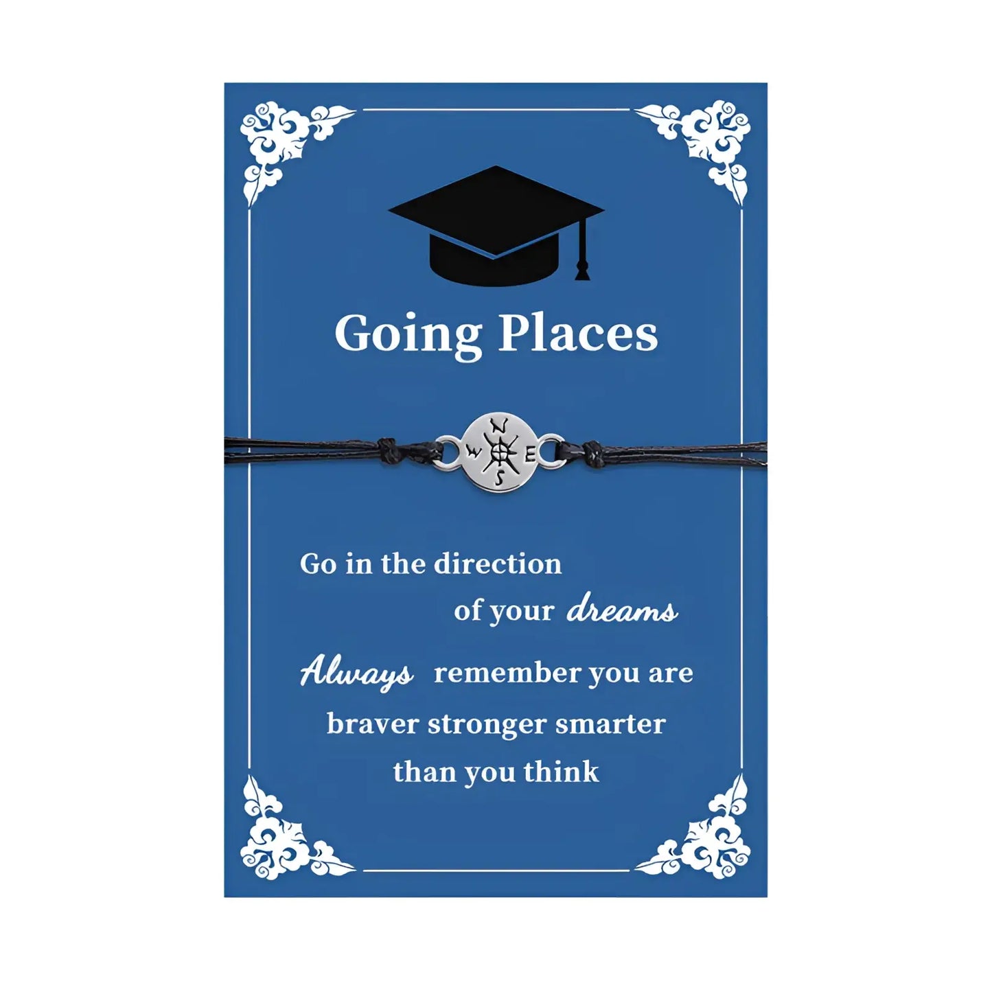 Compass Charm Graduation Adventure Cord Bracelet