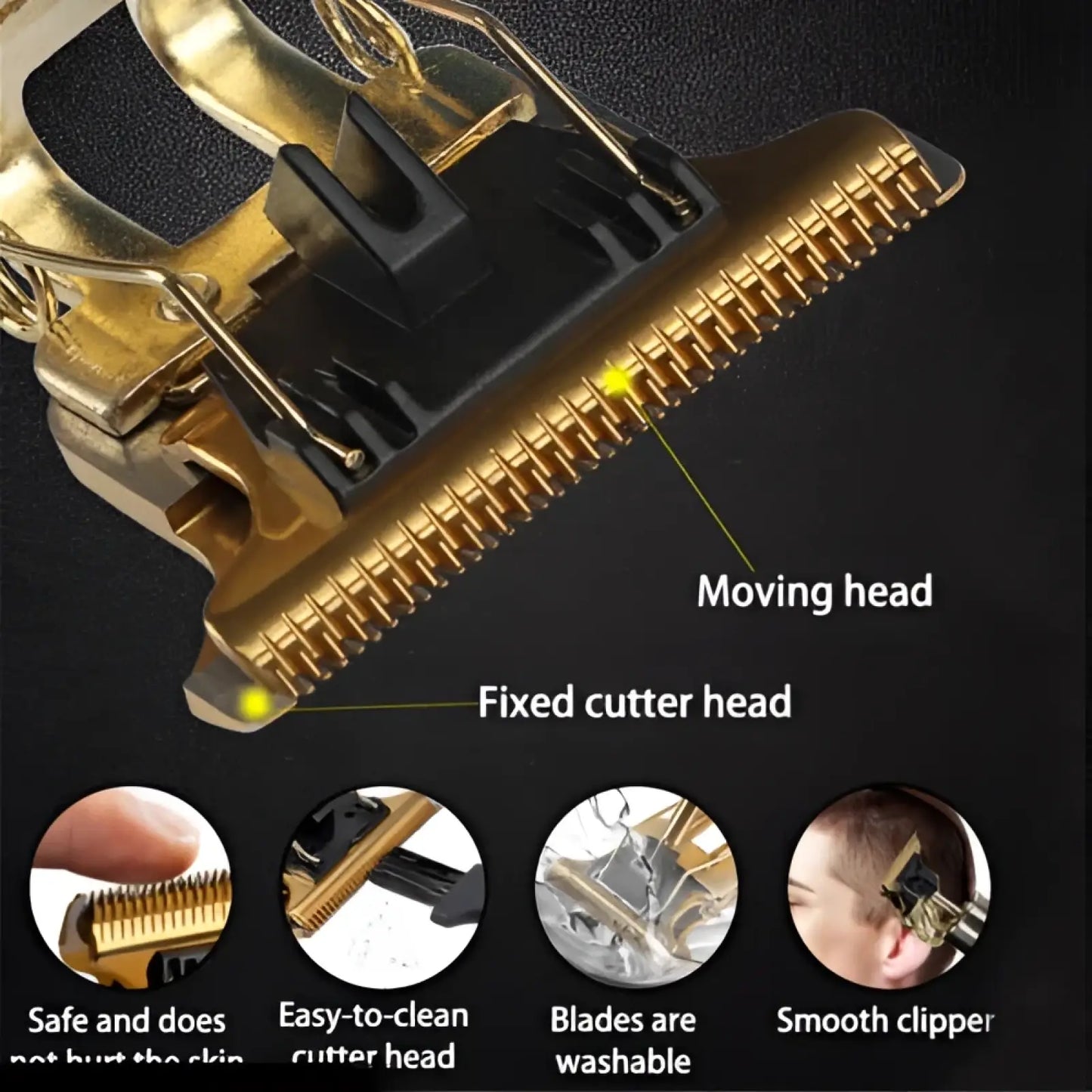 Cordless Hair Clippers Professional Gold Barber Trimmer