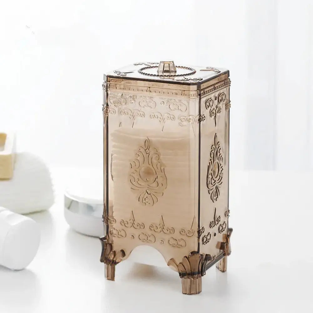 Ornate Embossed Amber Glass Cosmetic Storage Box