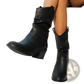 Cowboy Boots for Women Square Heel Mid Calf Pu Leather