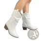 Cowboy Boots for Women Square Heel Mid Calf Pu Leather