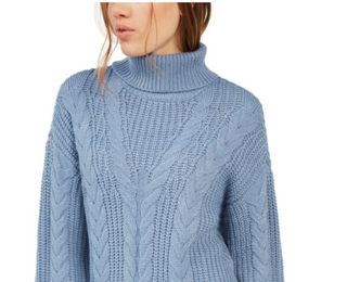 Crave Fame Juniors' Turtleneck Cable Knit Sweater Blue Size Medium