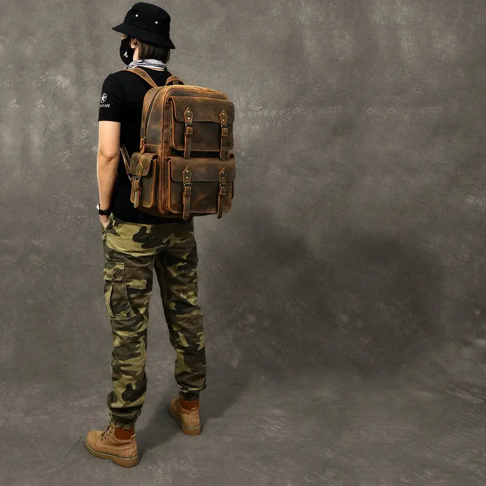 Vintage Crazy Horse Leather Adventure Backpack