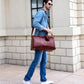 Burgundy Crazy Horse Leather Duffel Tote Bag