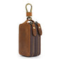 Premium Crazy Horse Leather Zip Key Case with Brass Clasp