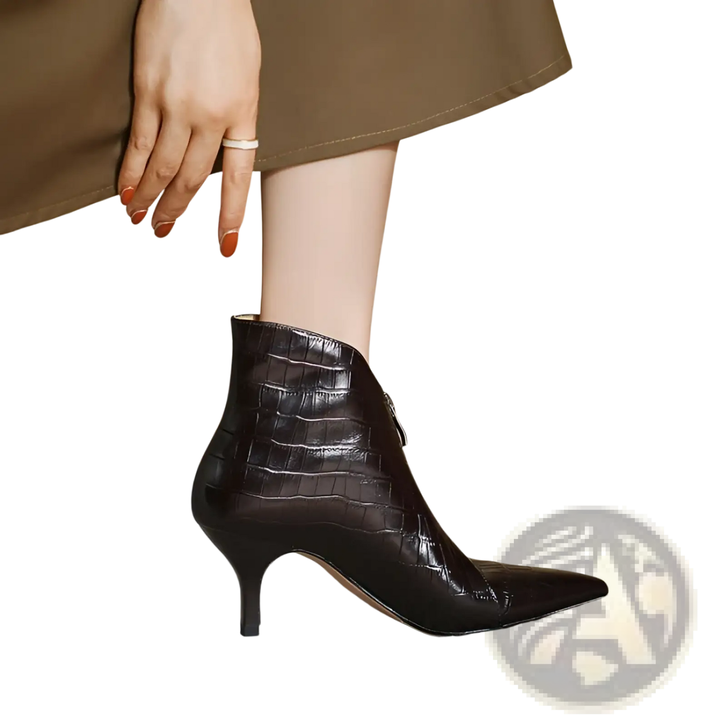 Croc Embossed Leather Stiletto Ankle Boots