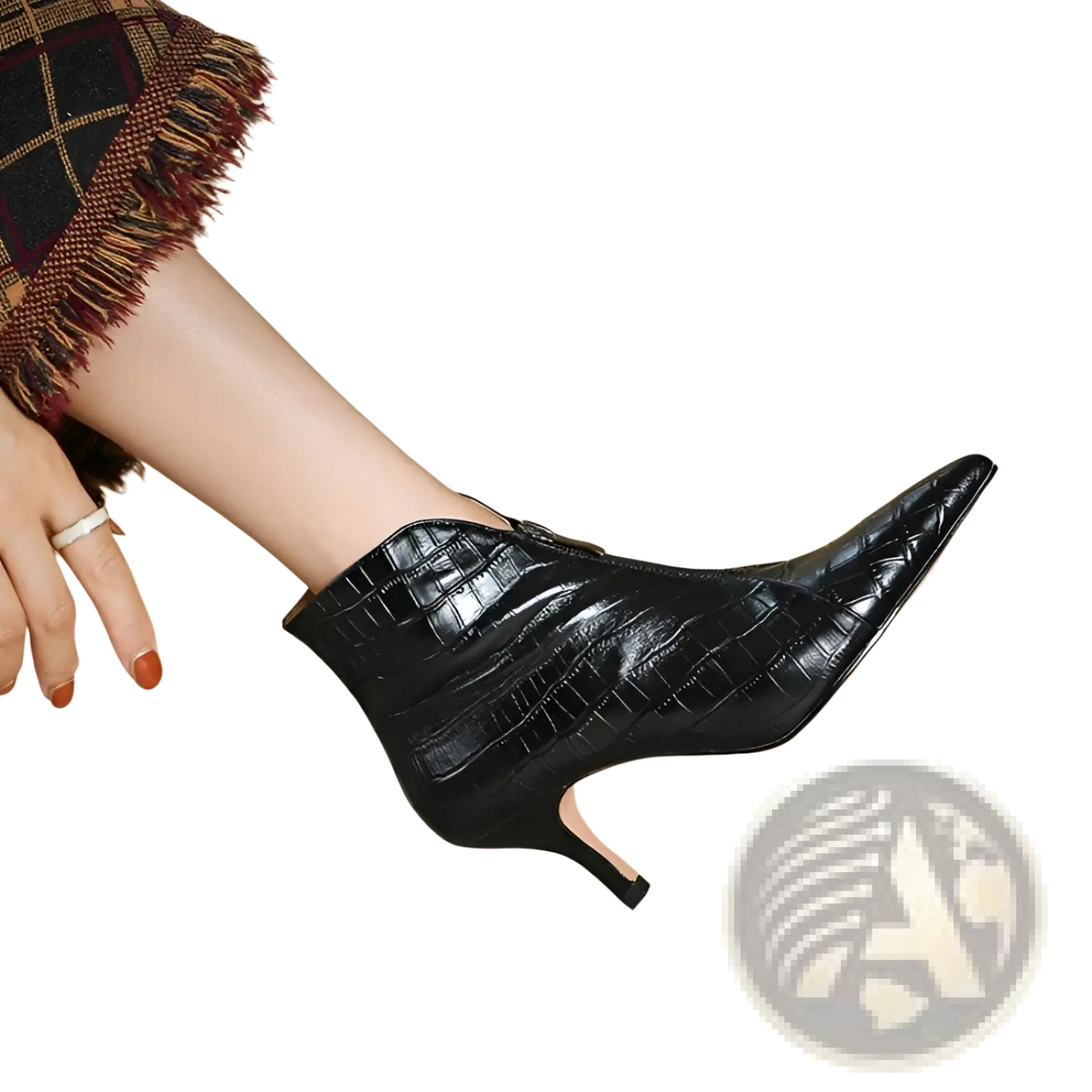 Croc Embossed Leather Stiletto Ankle Boots