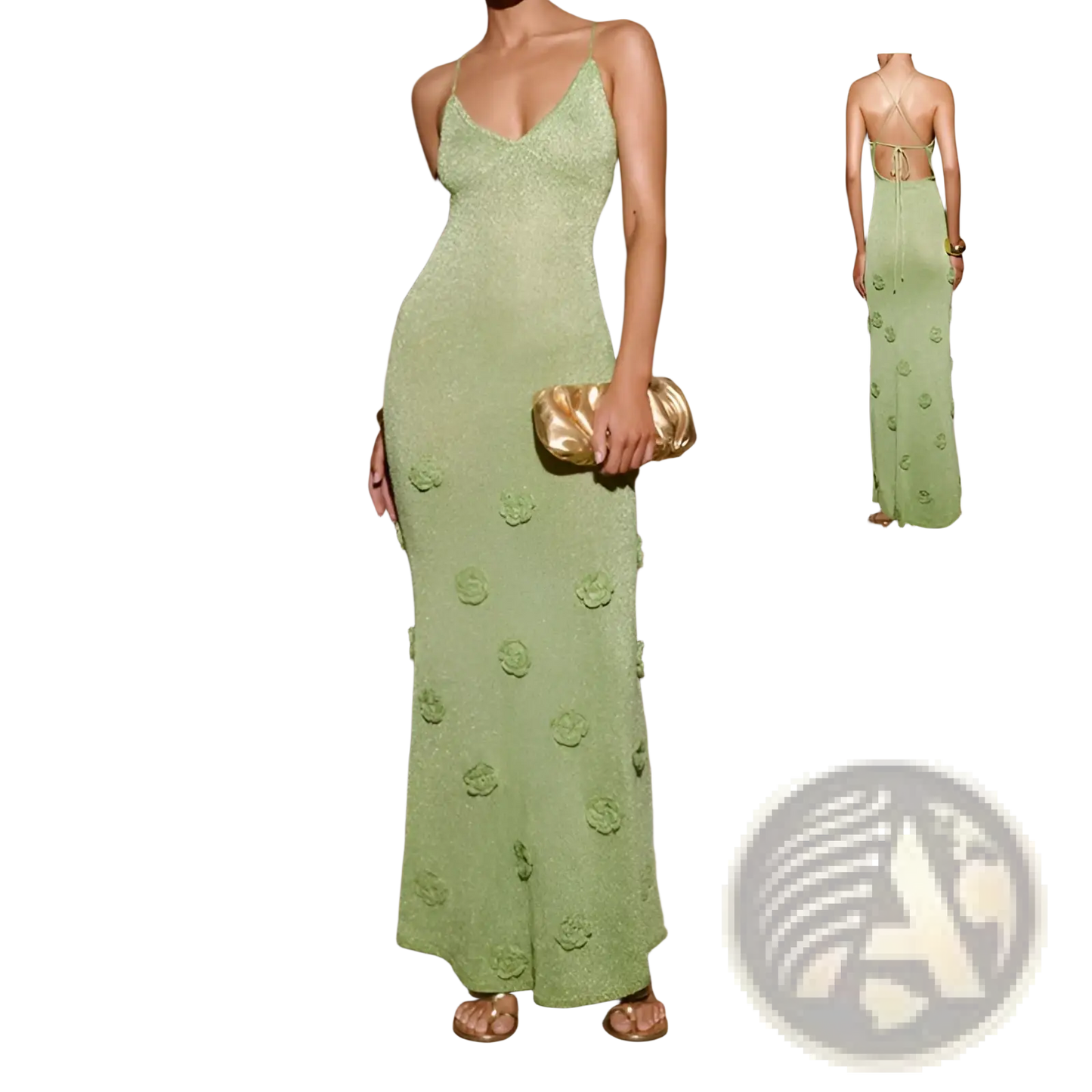 Crochet Floral Lace Mermaid Maxi Dress with Glitter Accents