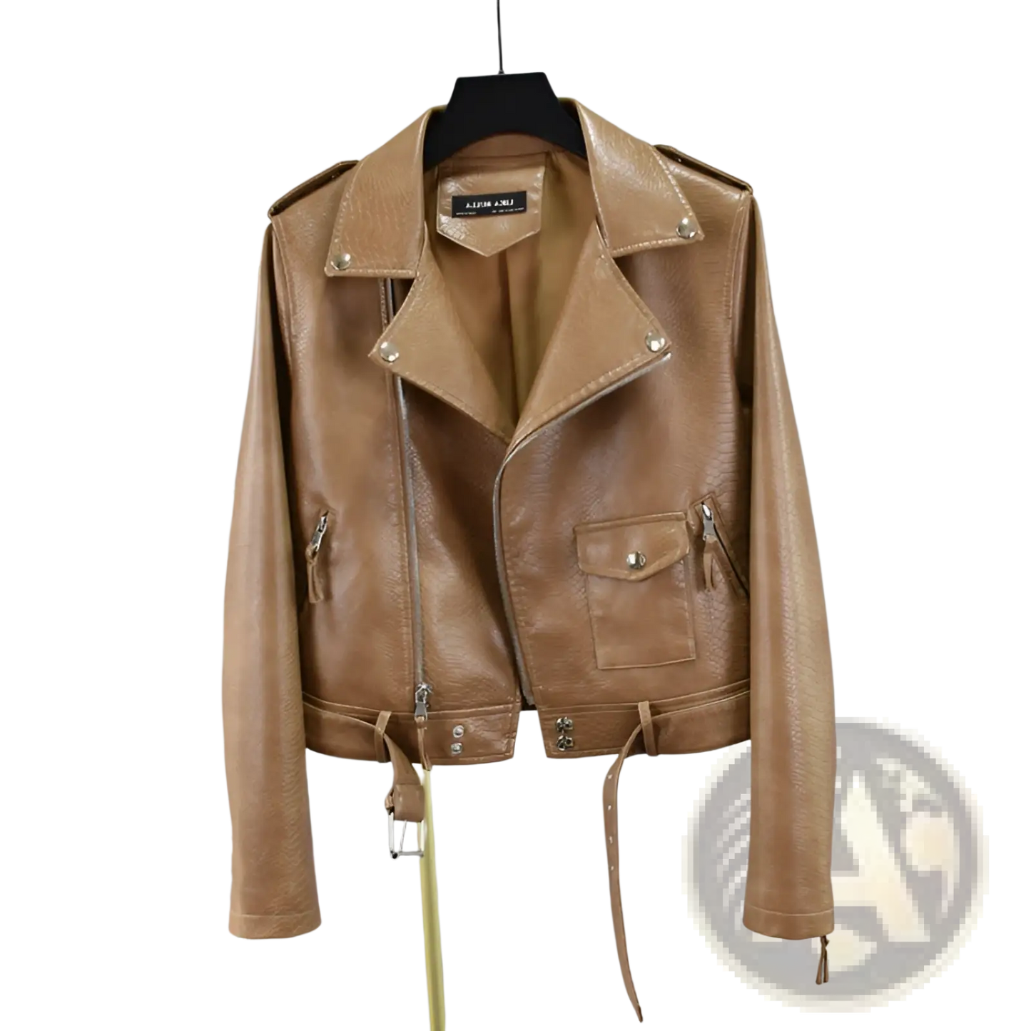 Crocodile Faux Leather Cropped Biker Jacket with Belt