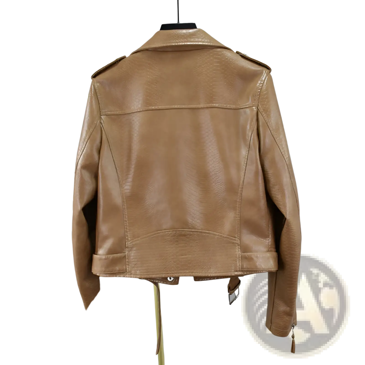 Crocodile Faux Leather Cropped Biker Jacket with Belt