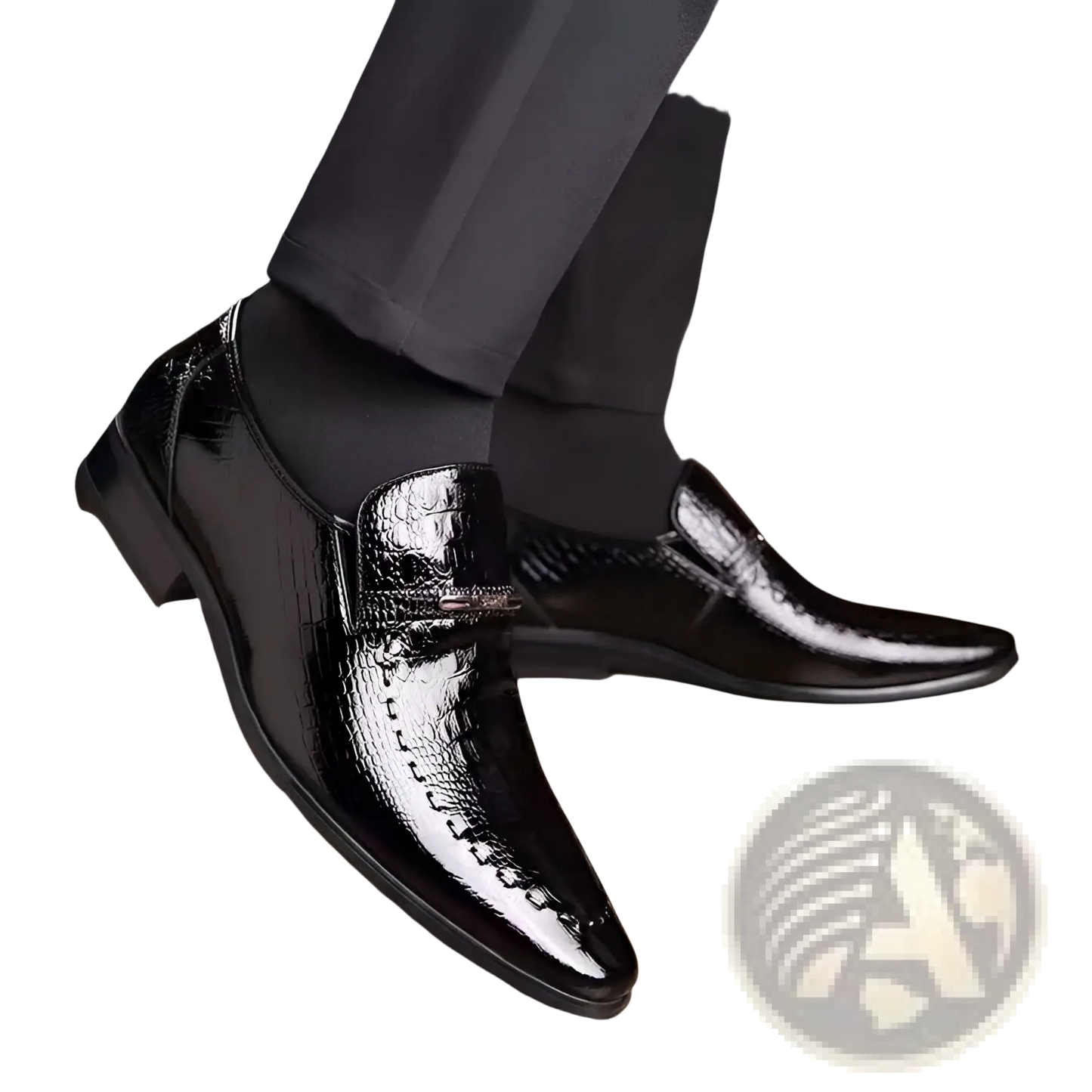Crocodile Patent Leather Men's Loafers with Buckle
