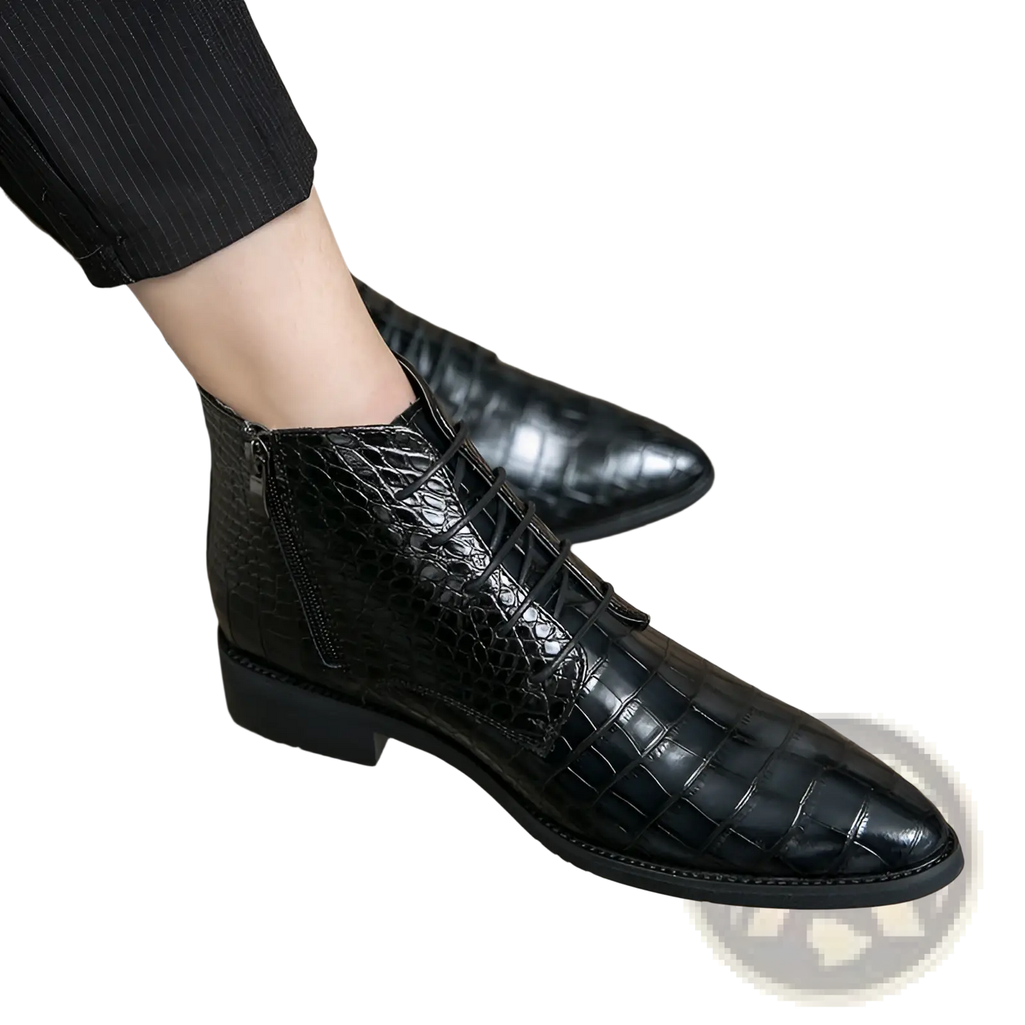 Crocodile Pattern Leather Pointed Toe Ankle Boots