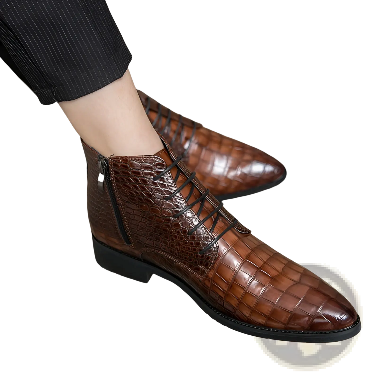 Crocodile Pattern Leather Pointed Toe Ankle Boots