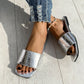 Crocodile Textured Square Toe Flat Beach Sandals