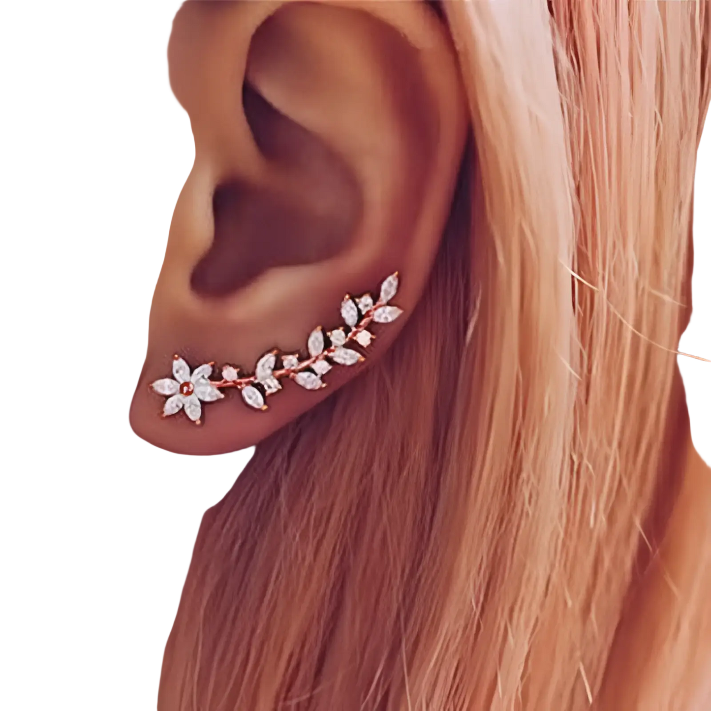 Crystal Floral Vine Ear Climber Earrings for Women