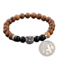 Crystal Owl Charm Wood and Onyx Beaded Bracelet