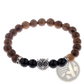 Crystal Owl Charm Wood and Onyx Beaded Bracelet