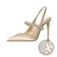Crystal Satin Slingback Pointed Toe High Heels