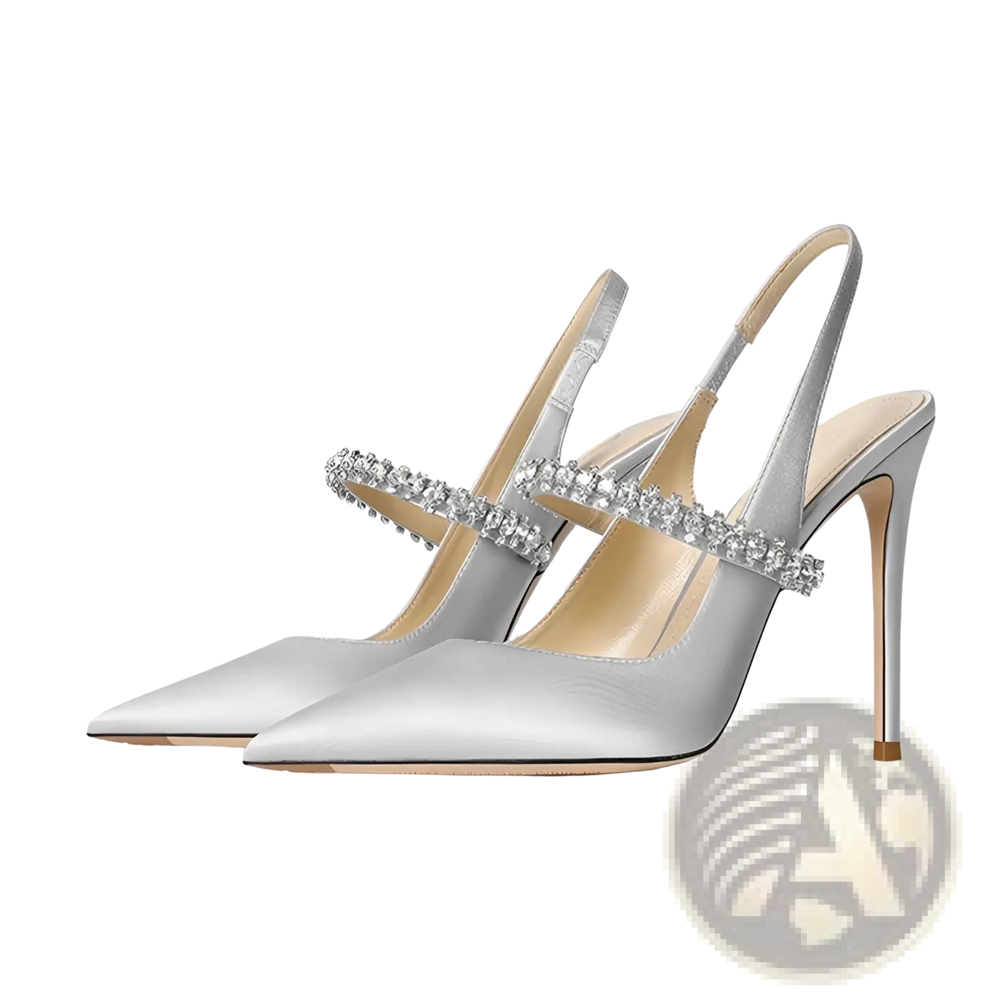 Crystal Satin Slingback Pointed Toe High Heels