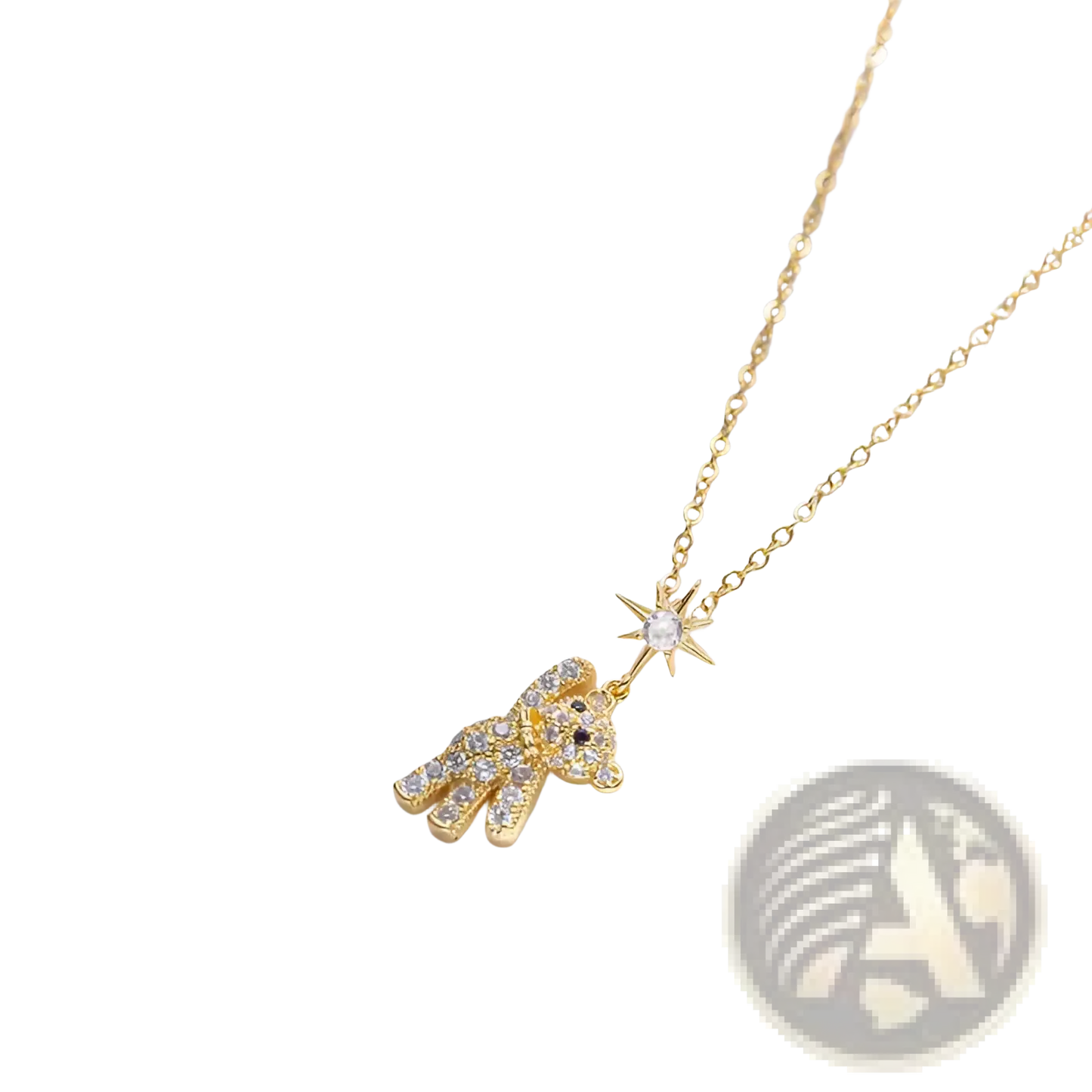 Crystal Star Bear Titanium Steel Necklace Gold Pendant