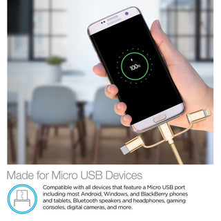 Cellvare Hybrid USB 3 in 1 Braided Cable High-Speed Fast Data Transfer Compatible w/ Google Samsung