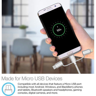 Cellvare Hybrid USB 3 in 1 Braided Cable High-Speed Fast Data Transfer Compatible w/ Google Samsung