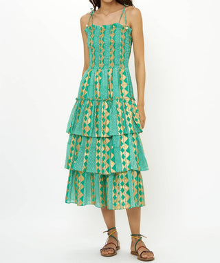 Oliphant - Smocked Tie Strap Ruffle Midi Dress